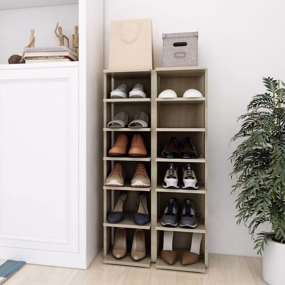 Berkfield Home Set of 2 Sonoma Oak Shoe Cabinets in Light Brown, W/D/H: 25 x 27 x 102 cm – 1