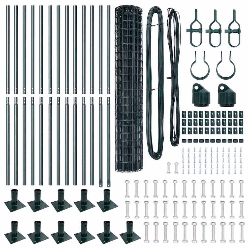 Berkfield Home Green Euro Fence with 13 Flanged Posts, Galvanised Steel, W: 25 m, H: 1.2 m – 4