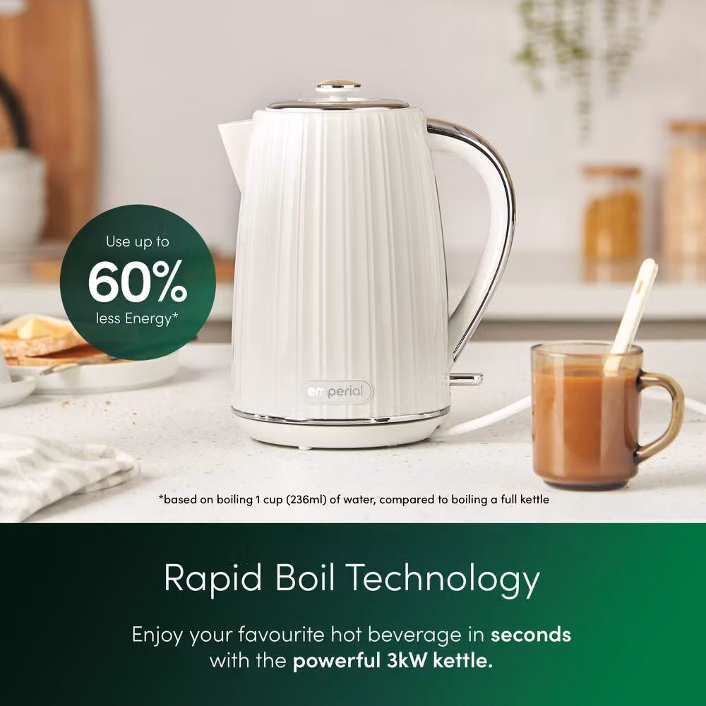 Emperial White Cordless Electric Kettle with 1.7 l Capacity and Limescale Filter – 2