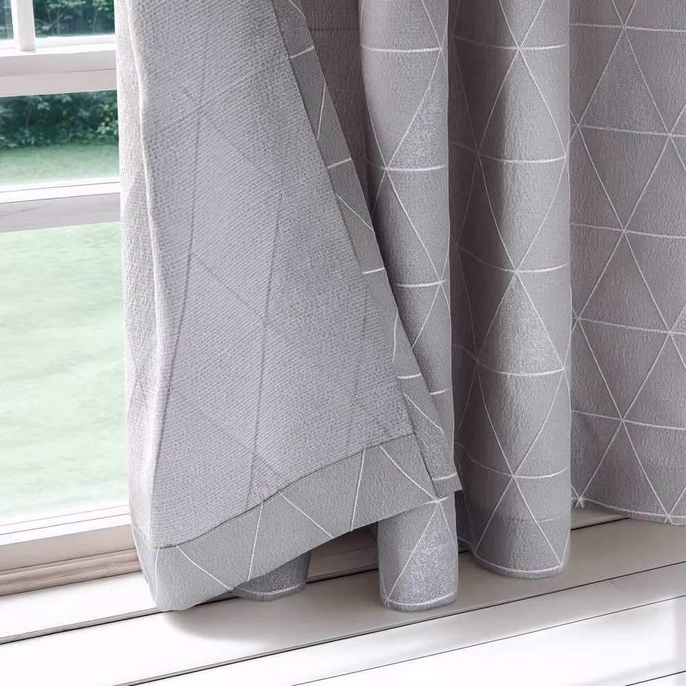 New Edge Blinds Siena Geometric Unlined Jacquard Eyelet Curtains in Silver Grey, Width: 117 cm, Drop: 183 cm – 4