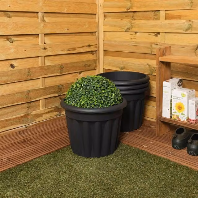 Wham Vista Round Plastic Planter in Black, Diameter: 40 cm, Height: 4 cm