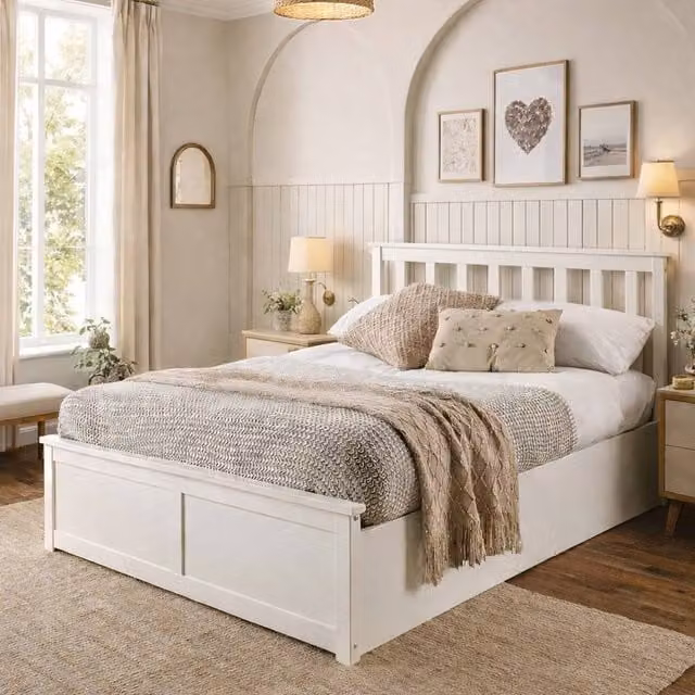 Aspire Hampton Shaker Style Wooden Ottoman Storage Bed in White – 1