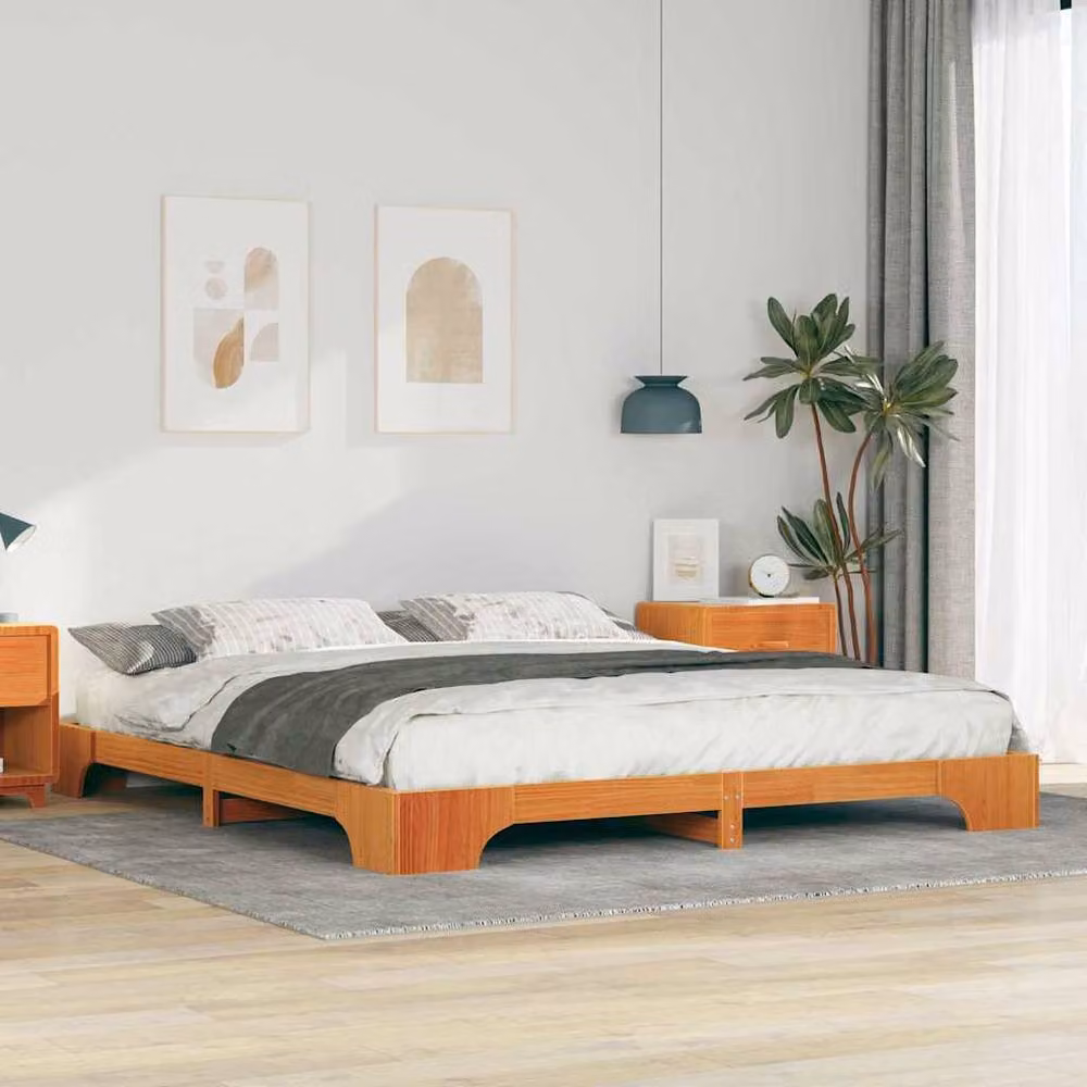 Berkfield Home Floor Bed Frame with Lift Up Storage in Brown Solid Pine Wood W/D/H: 200 x 220 x 20 cm – 2