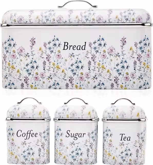 VQ Kitchen Storage Bundle China Rose in White with Stainless Steel and Enamel Details