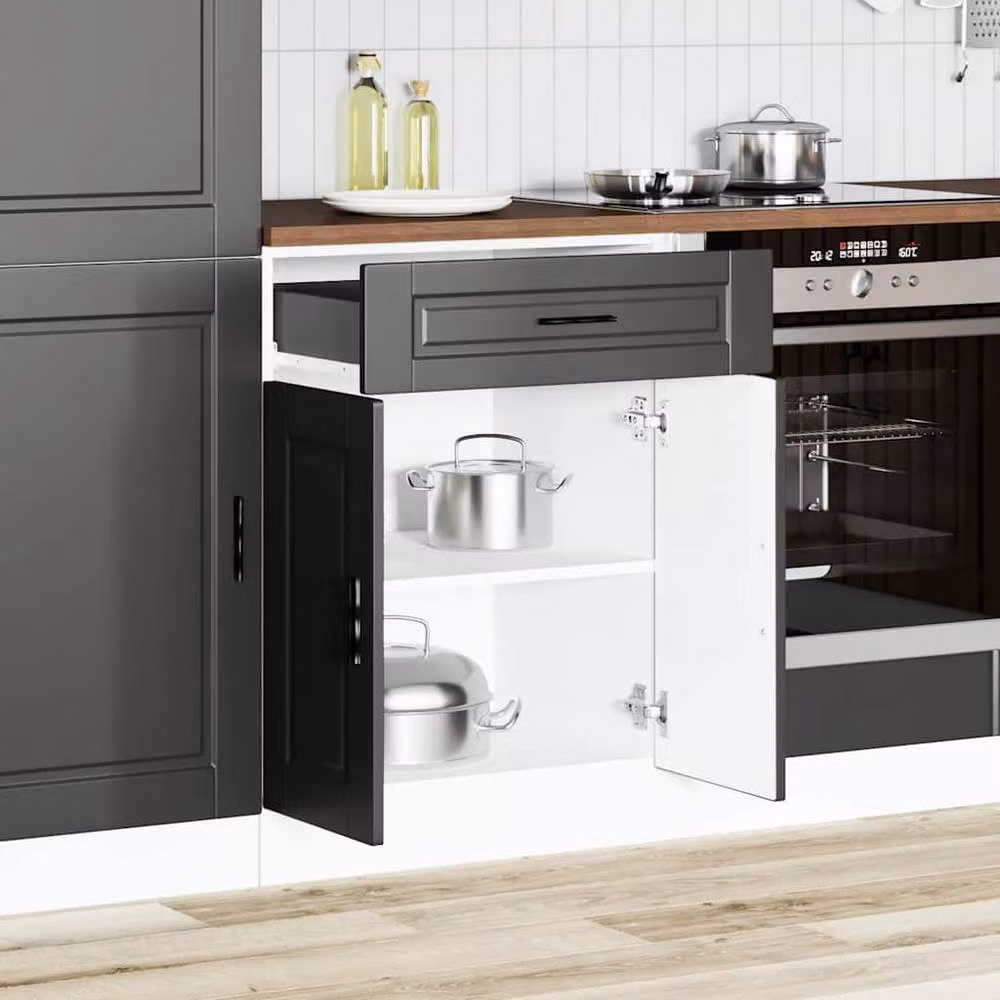 Berkfield Home Porto Black Matt MDF Kitchen Base Cabinet with Hinged Doors and Internal Shelves – 2