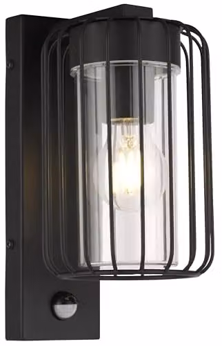 CGC Lighting Alvin Black Modern Outdoor Cage Wall Lantern with PIR Motion Sensor and E27 Bulb Holder – 3