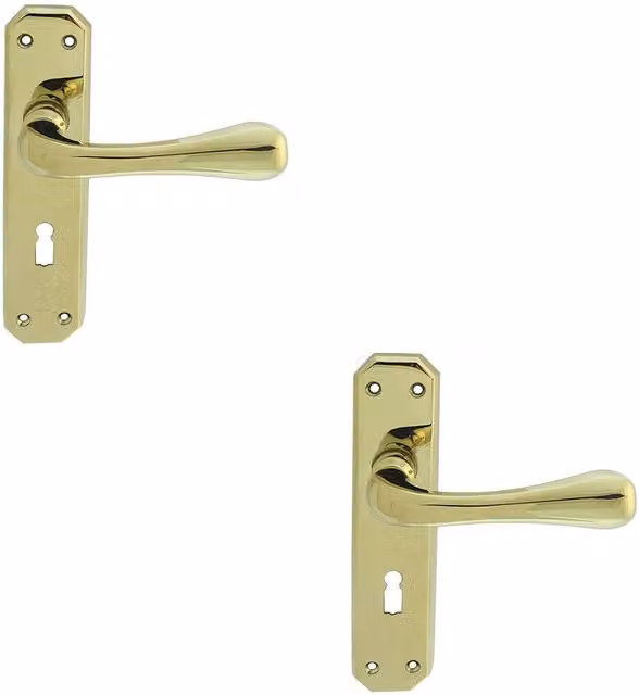 Loops 2x Pair Heavy Duty Handle on Angular Lock Backplate in Brass and Stainless Steel, 180 x 40 mm