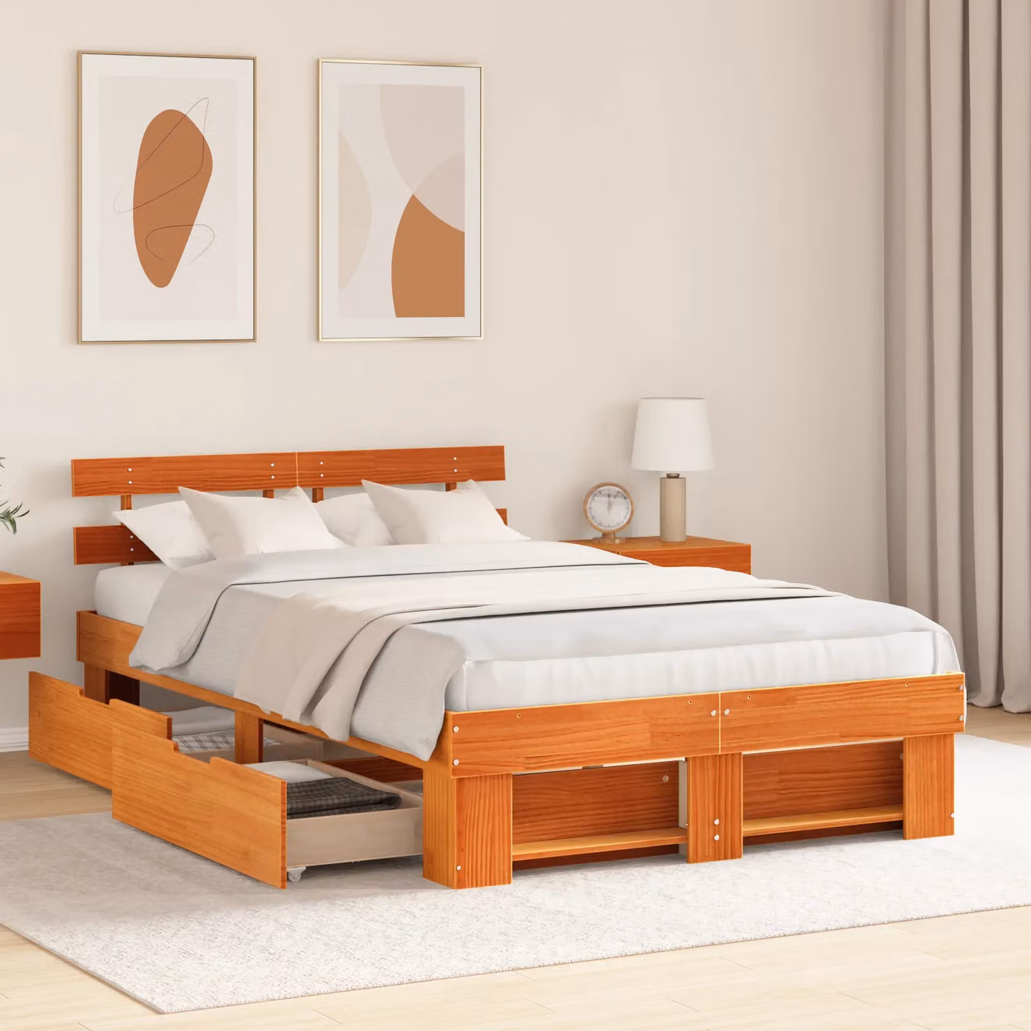 Berkfield Home Solid Wood Pine Bed with Storage Headboard and Drawer, Wax Brown, W: 120 cm, L: 190 cm – 2