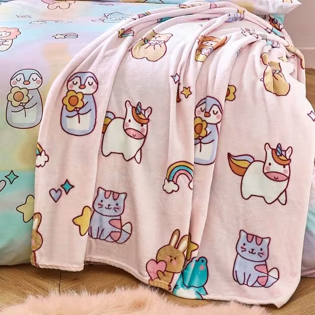Catherine Lansfield Forever Together Kids Cosy Fleece Throw, Multicolour Pink, W: 130 cm, D: 170 cm