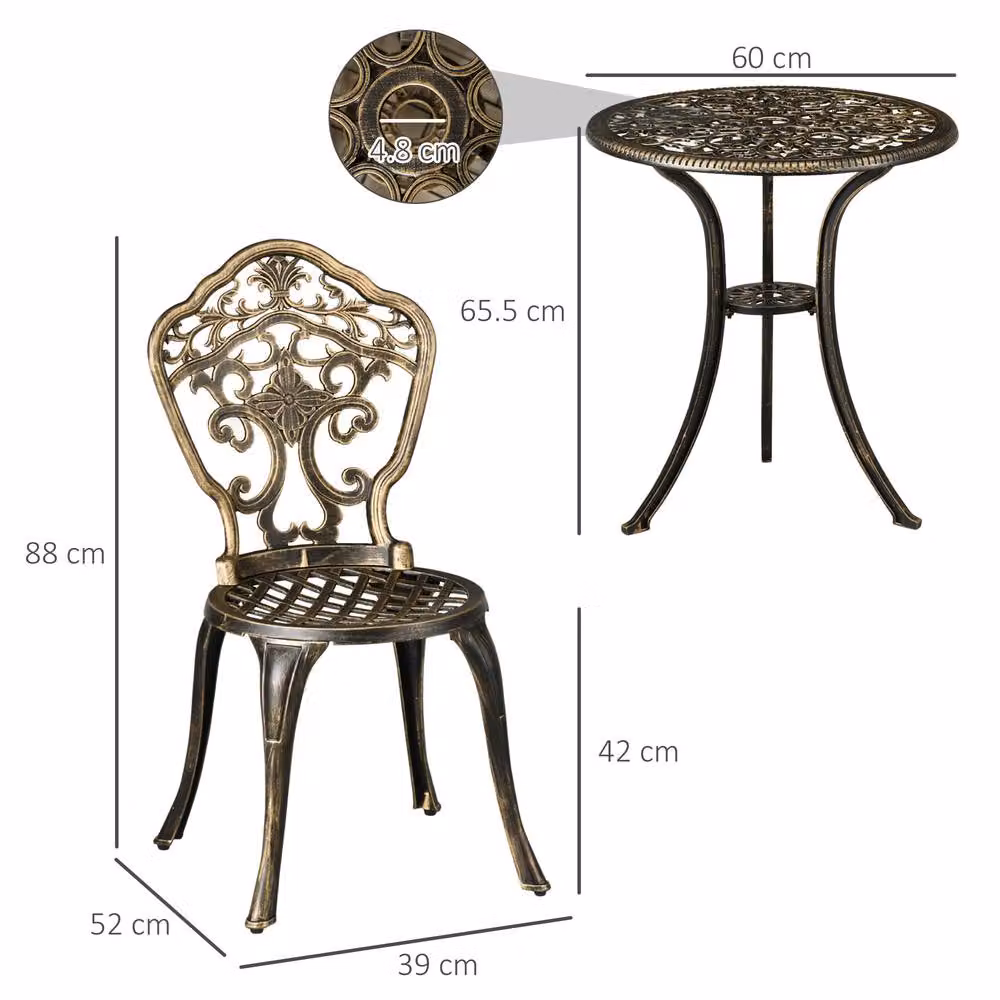 ERGOVEXA 3 Piece Cast Aluminium Garden Bistro Set in Bronze Tone – 2