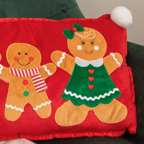 Samuel Alexander Gingerbread Family Christmas Decorative Cushion - Red – 4