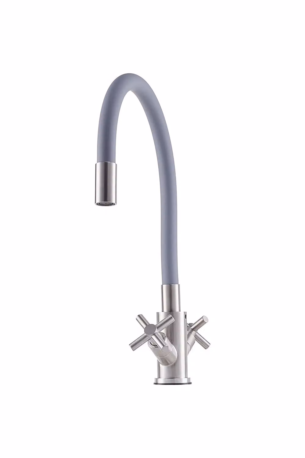 Living and Home Brushed Steel Grey Dual-Handle Flexible Silicone Kitchen Mixer Tap with Swivel Spout – 3