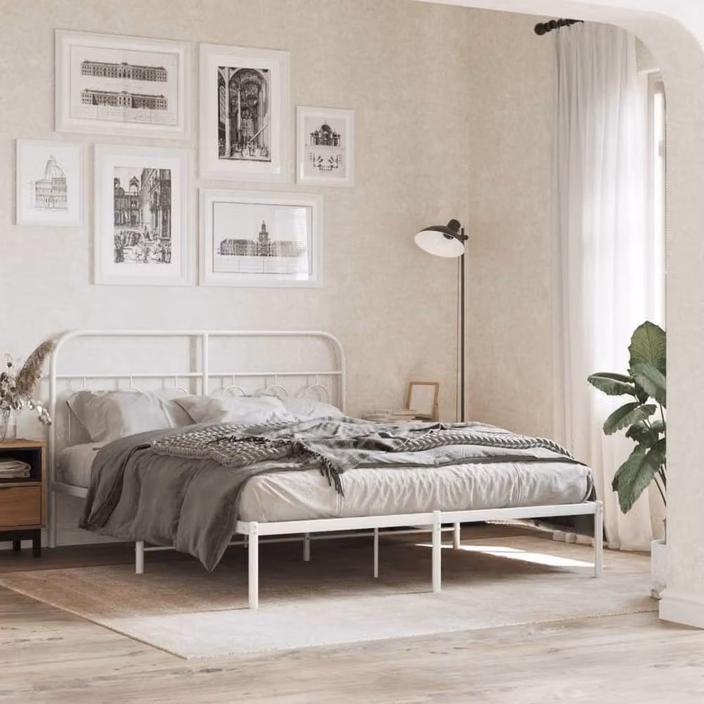 Berkfield Home Metal Bed Frame with Headboard, White, W/D/H: 150 x 200 cm – 2