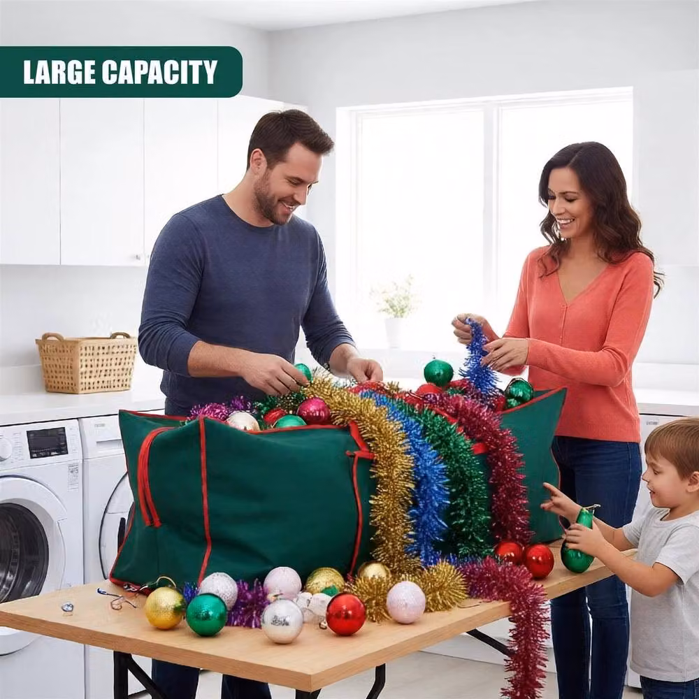 NESTLUNE Large Christmas Tree Storage Bag with Zip Pocket and Handles in Green – 5