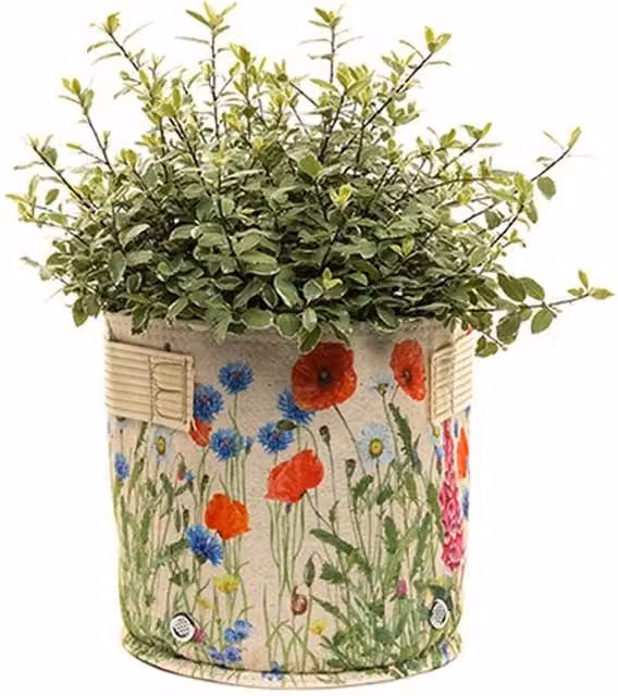 Jardinopia Iona Buchanan Meadow Fabric Planter Pot, Beige and Multicolour, W: 45 cm, D: 45 cm, H: 27 cm