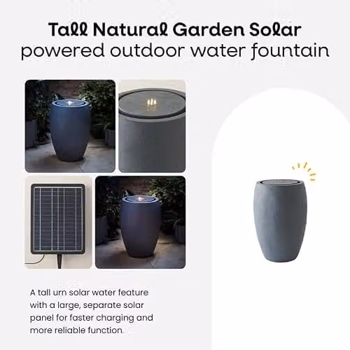ValueLights Solar Powered Tall Grey Stone Garden Water Fountain with LED – 2