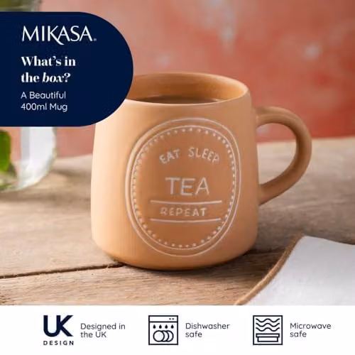 Mikasa Orange Stoneware Eat Sleep Tea Repeat Mug, 400ml – 4