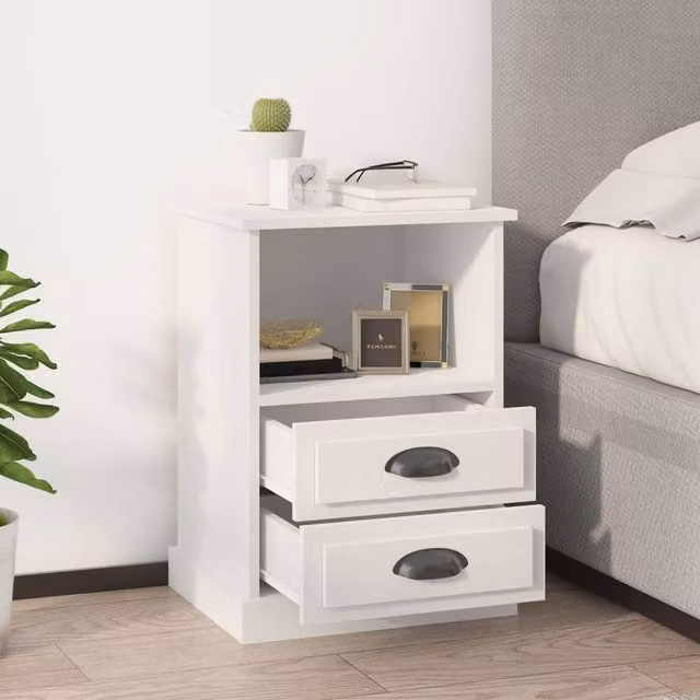 Berkfield Home Elegant Bedside Cabinet in White, W/D/H: 43 x 36 x 60 cm – 1
