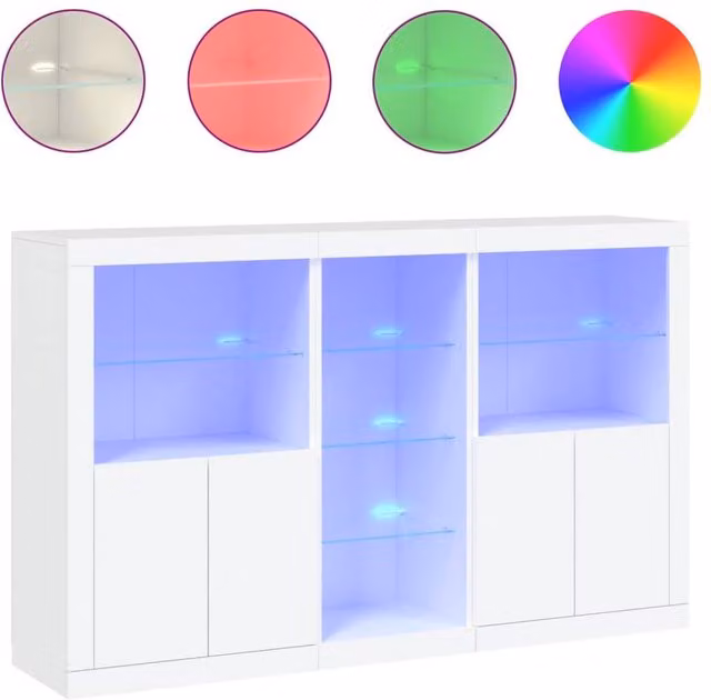 Berkfield Home Modern White Sideboard with Integrated LED Lighting W/D/H: 162 x 37 x 100 cm