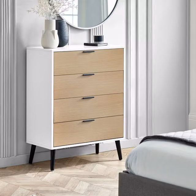 Julian Bowen Alba 4 Drawer Chest in White and Oak with Soft Close Drawers