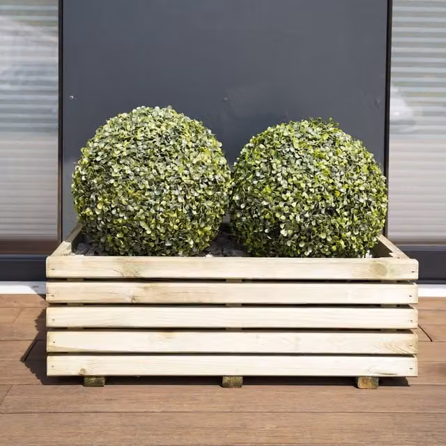 Cerland Kub Wooden Planter Tub in Brown and Beige, W/D/H: 80 x 40 x 28 cm