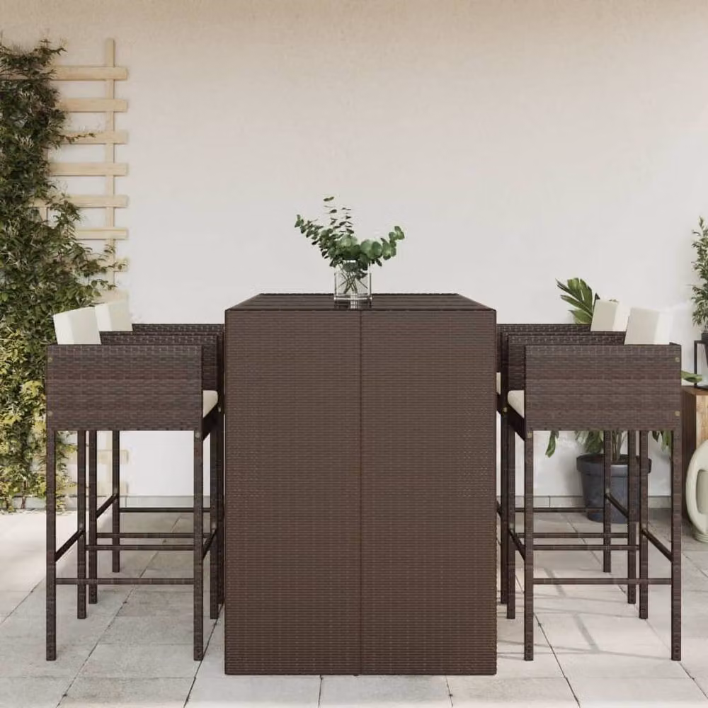 Berkfield Home 5 Piece Brown Poly Rattan Garden Bar Set with Cushions – 2