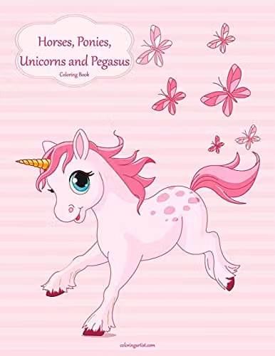 Horses, Ponies, Unicorns and Pegasus Coloring Book Volume 1 by Createspace, Pink