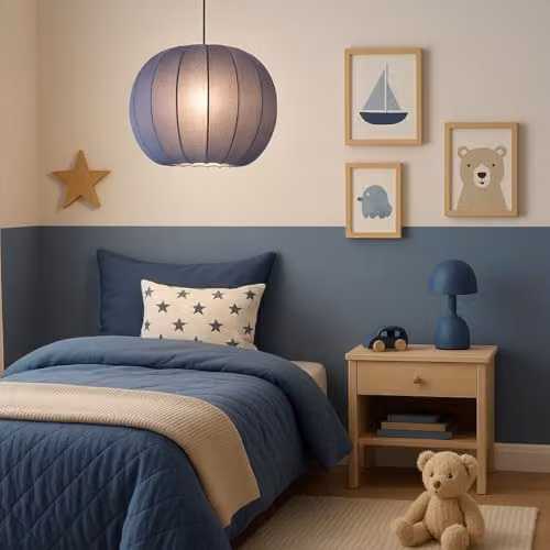 CGC Lighting Round Ribbed Stretch Cotton Fabric Lampshade in Blue – 3