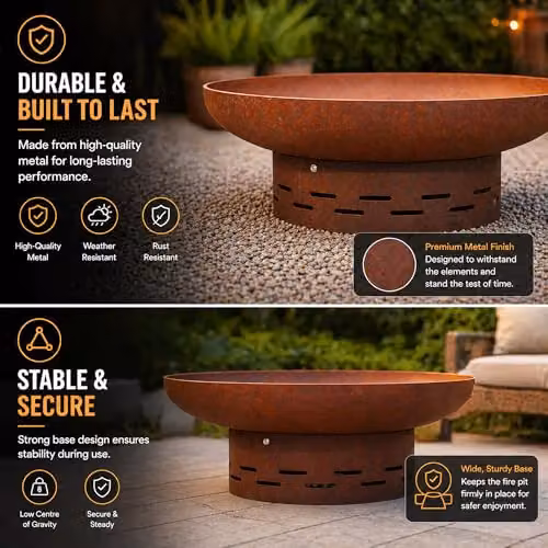 Nicoman Pre-rusted Steel Fire Bowl in Rust and Bronze, 70 cm Diameter – 3