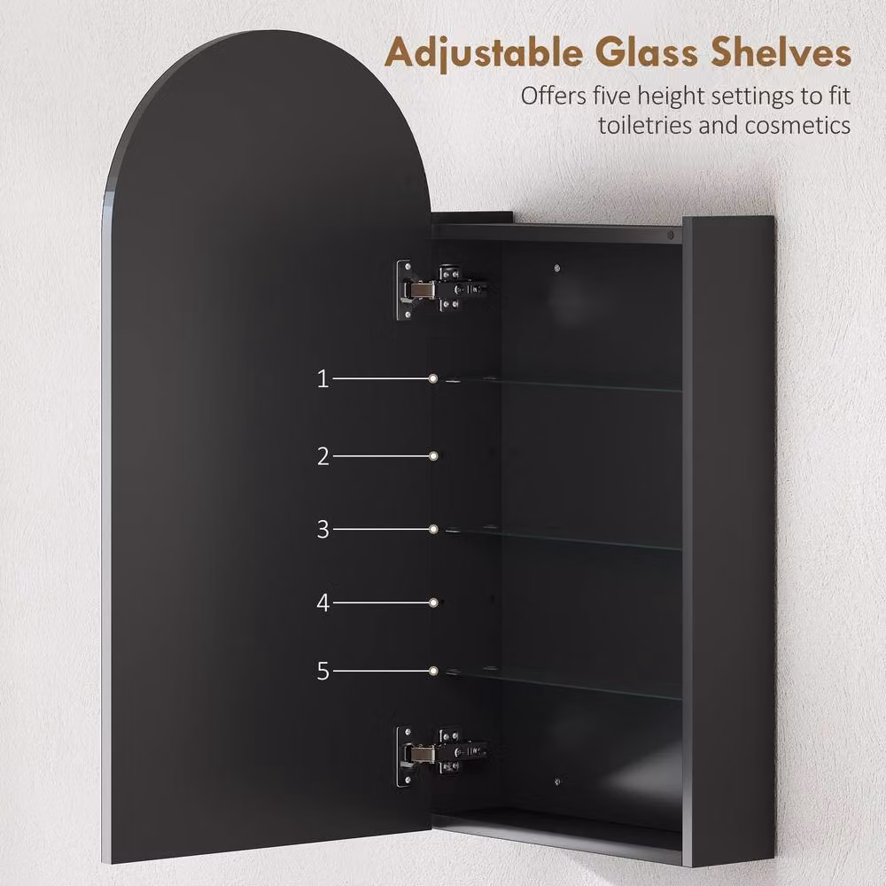 STILVORA Modern Black Wall Mounted Bathroom Mirror Cabinet with Internal Shelves and Hinged Doors W/D/H: 80 x 40 x 1 cm – 3