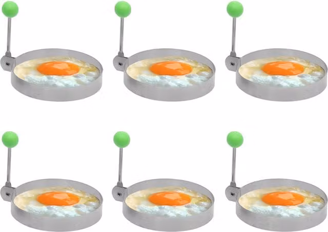 Innoteck Stainless Steel Round Non-Stick Egg Ring Mould with Handle, Silver, 6 Pack