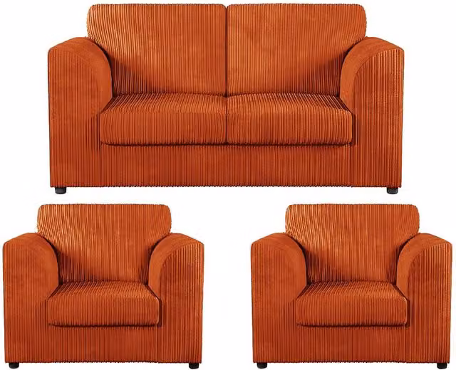 Furnishings For Less UK Luxor 3 Piece Sofa Suite in Orange Jumbo Cord Fabric – 1