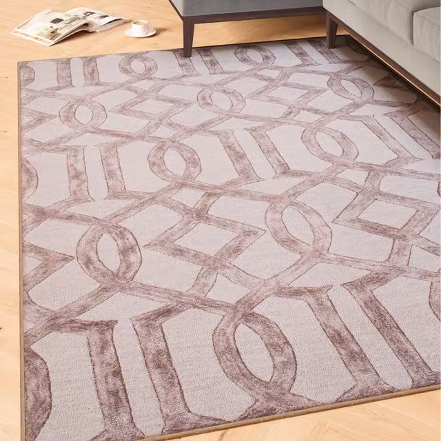 The Rug House Modern Abstract Washable Rectangular Area Rug in Beige and Yellow, W: 240 cm, L: 330 cm