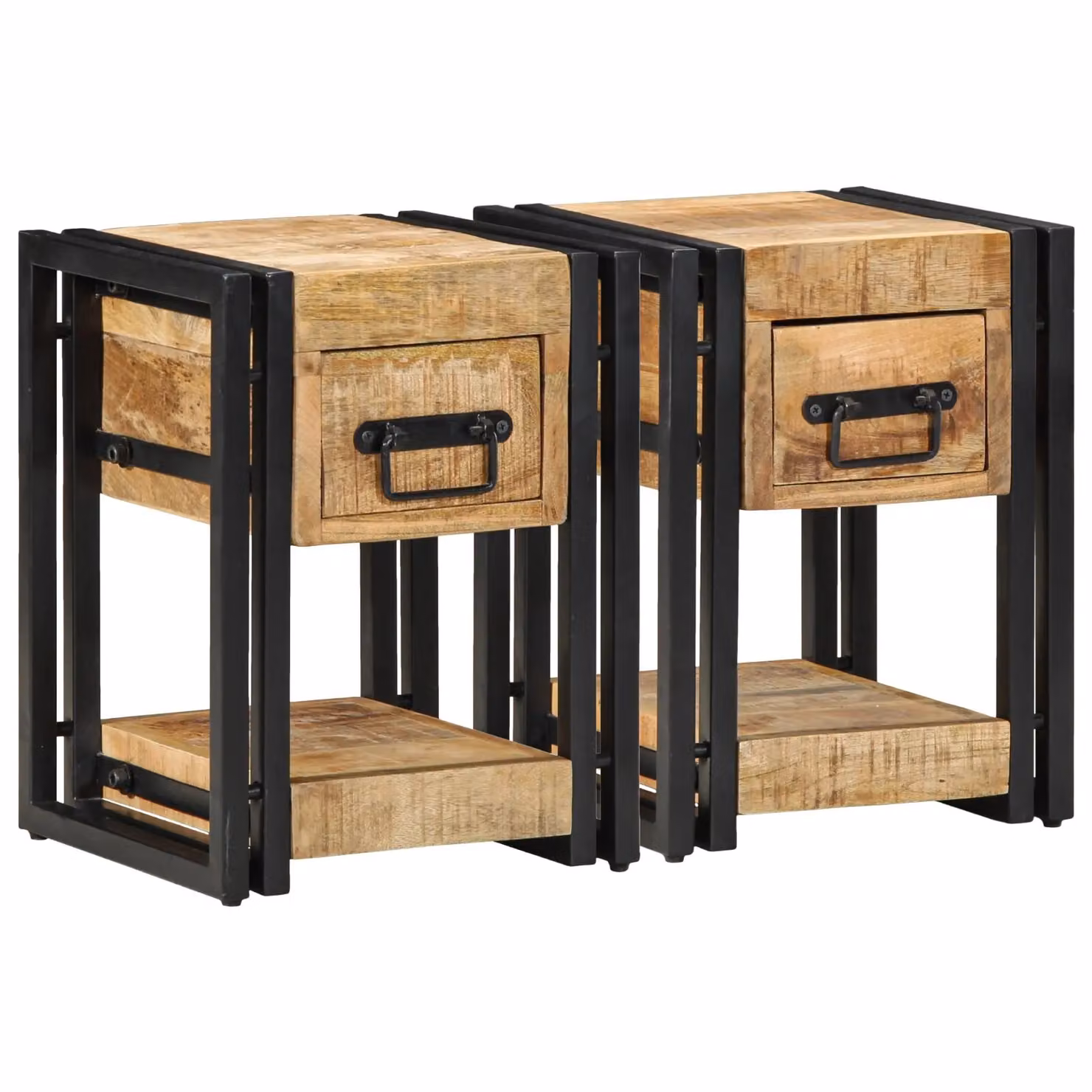 Berkfield Home Set of 2 Modern Nightstands in Brown Solid Mango Wood, W/D/H: 40 x 40 x 40 cm – 3