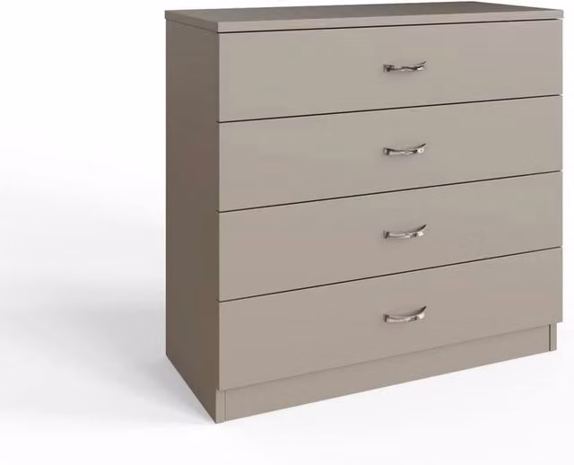 VOGREX 4-Drawer Matt Putty Chest in Beige with Curved Metal Handles