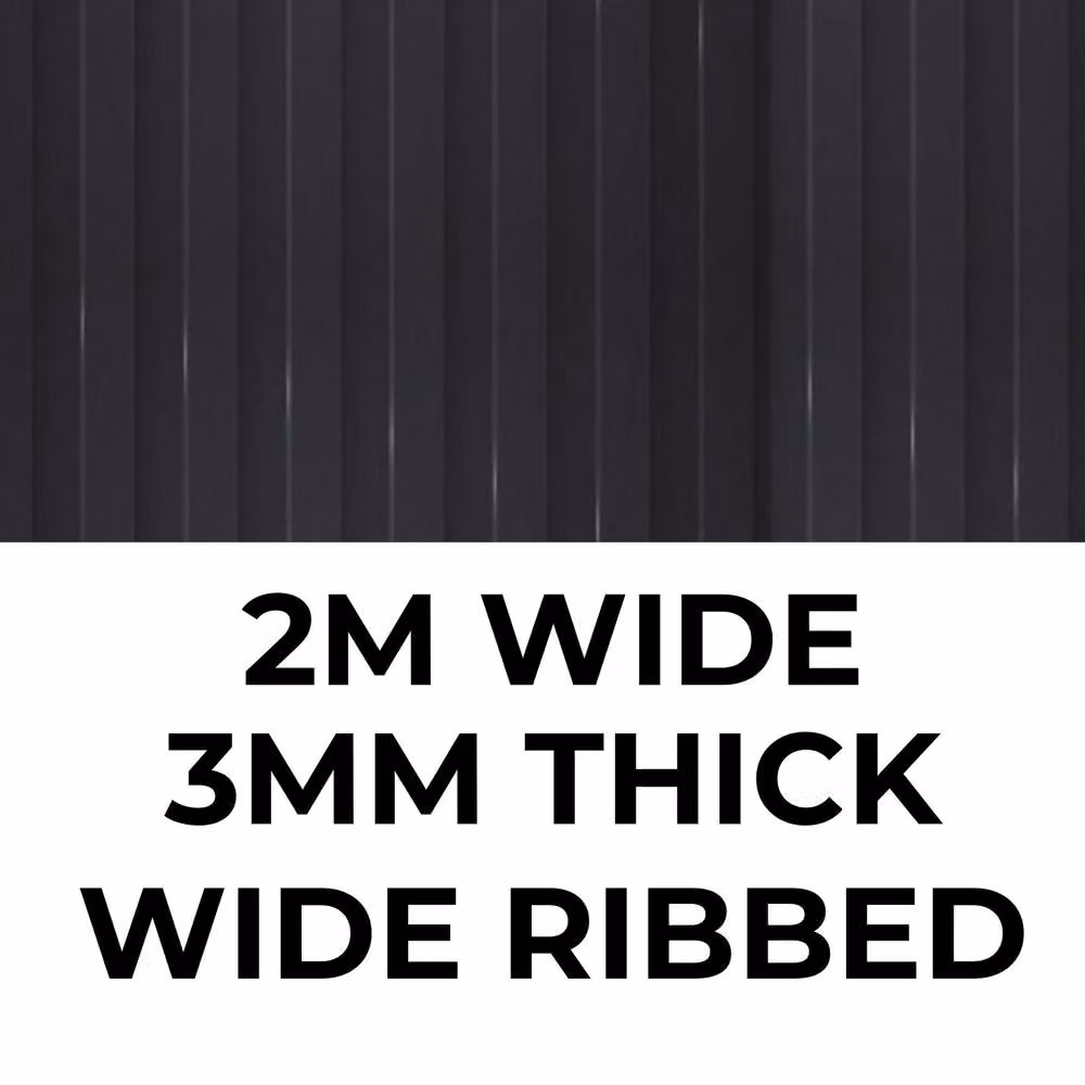 Ark Mat Black Rubber Flooring Matting with Wide Ribbed Pattern, W: 200 cm, D: 300 cm, H: 0.3 cm – 2