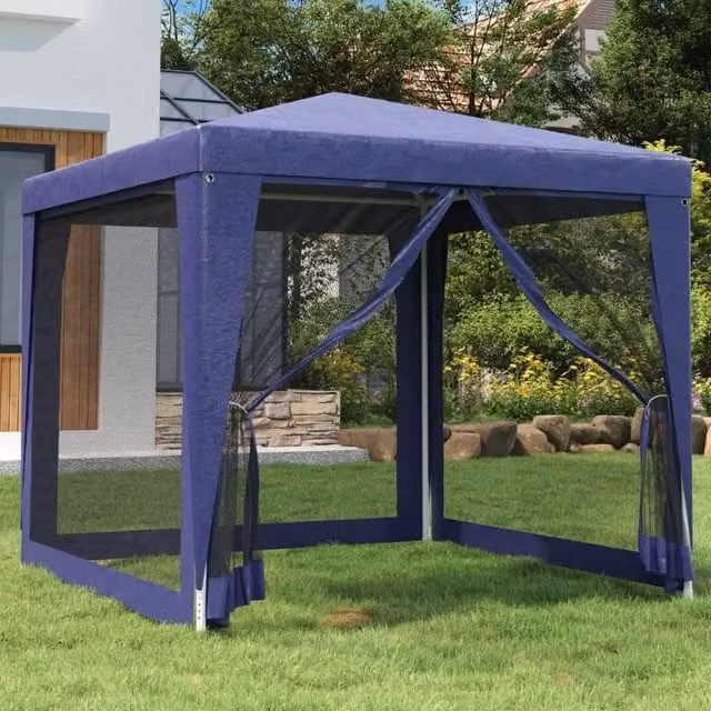 Berkfield Home Blue Party Tent with 4 Mesh Sidewalls, W/D: 2.5 x 2.5 m