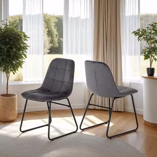 Seconique Lukas Set of 2 Grey Velvet Dining Chairs with Cantilever Metal Base – 2