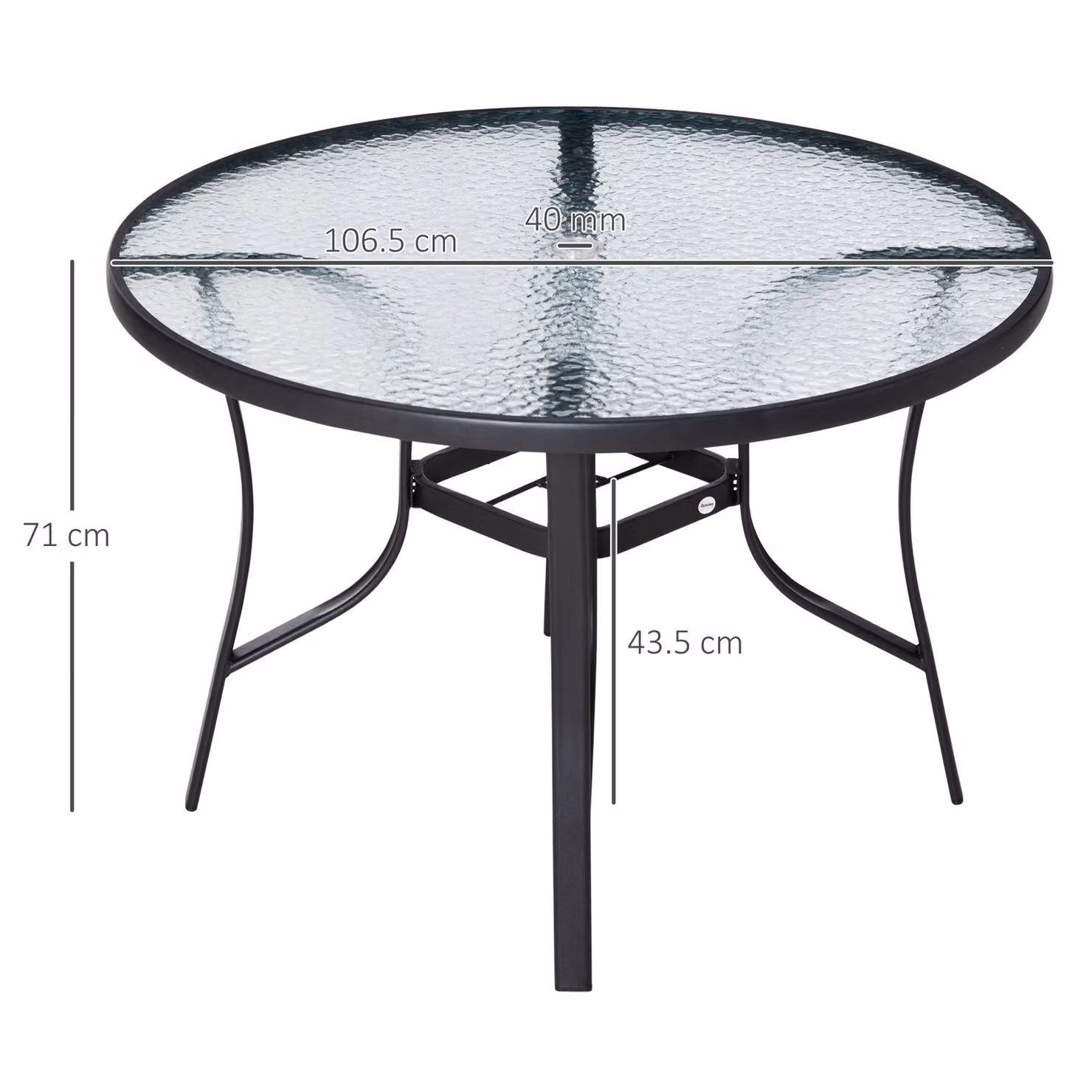 Outsunny Round Garden Dining Table with Parasol Hole, Black, Diameter: 106 cm, H: 71 cm – 3