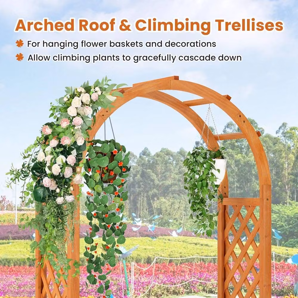 NESTLUNE Wooden Raised Garden Bed with Arch Trellis, Brown – 5