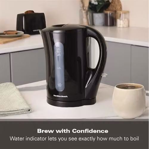 Hamilton Beach Essential Plastic Kettle with Auto Shut Off, Black, 1.7L – 6