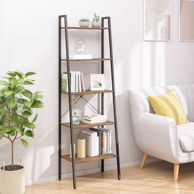 Berkfield Home 5-Tier Standing Shelf in Dark Brown and Black, W/D/H: 56 x 35 x 174 cm