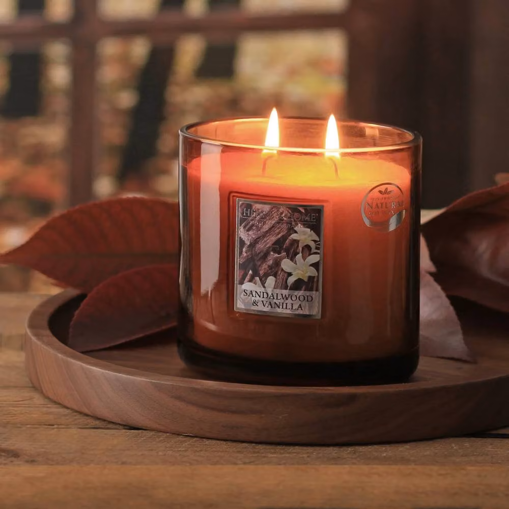 Heart and Home Sandalwood and Vanilla Twin Wick Ellipse Soy Wax Candle in Brown – 4