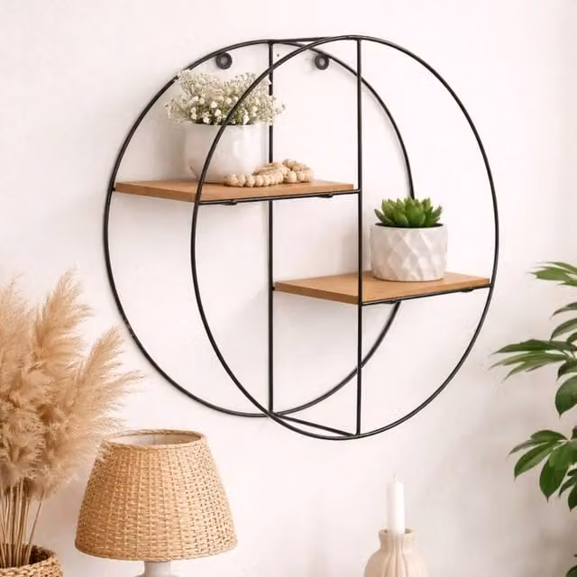 Marco Paul Round Wired Metal Wall Shelf in Black