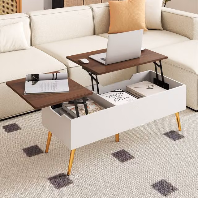 Costway Modern White Lift Top Coffee Table with Metal Accents