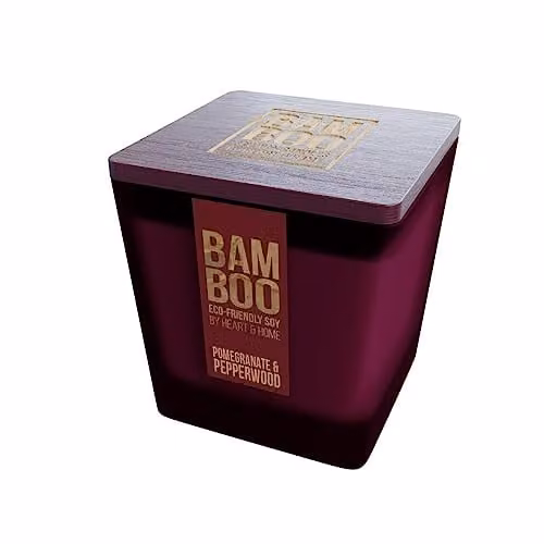 Heart and Home Large Bamboo Candle in Pomegranate and Pepperwood