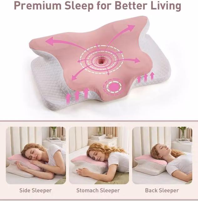 Living and Home Soft Memory Foam Pillow with Removable Breathable Cover in Pink