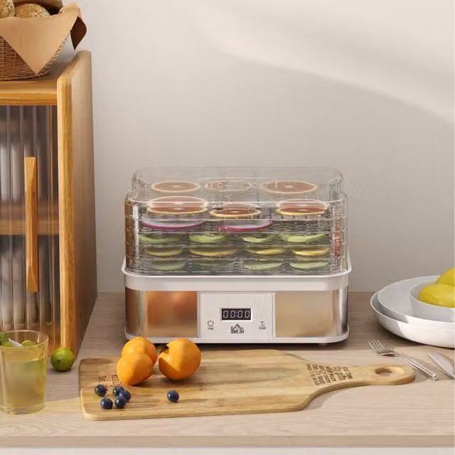 HOMCOM 5 Tier Multi-Food Dehydrator with Digital Display and Timer, 245W, White