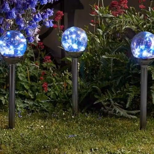 mysmartbuy Set of 4 Solar Powered Firefly Opal LED Garden Stake Lights in Black with Glass Spheres, H47 x W: 10 cm