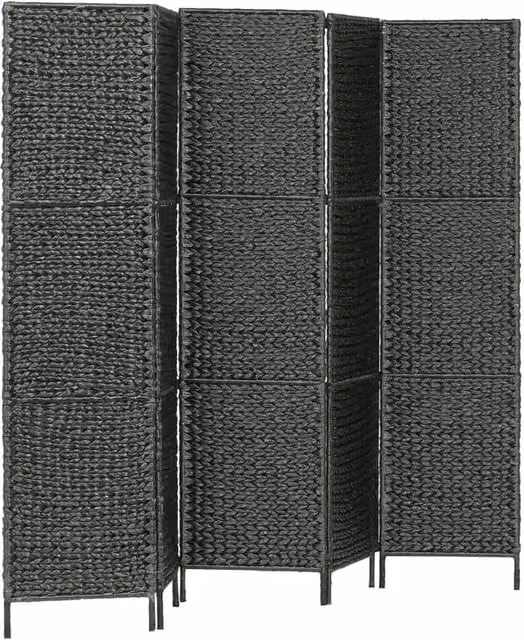 Berkfield Home 5-Panel Black Water Hyacinth Room Divider, H 193 cm x W 160 cm